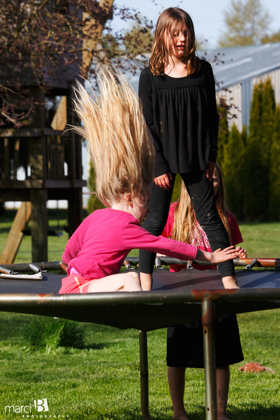 Corvallis photography - kids - trampoline - wild hair