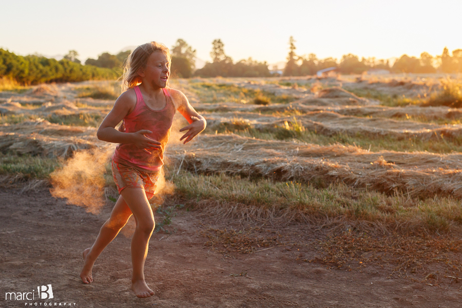 kids playing at sunset - kids on the farm