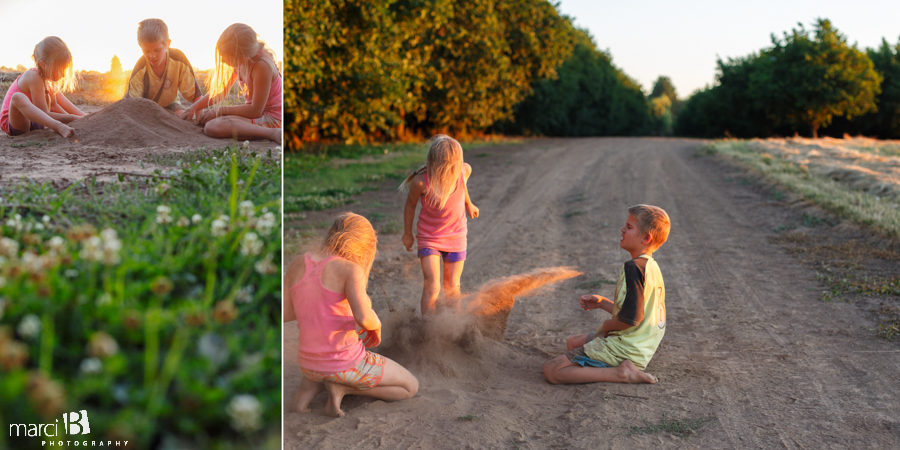 kids playing at sunset - kids on the farm - country life