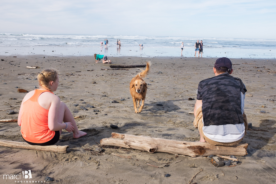 Oregon coast - kids at the beach - dog on the beach