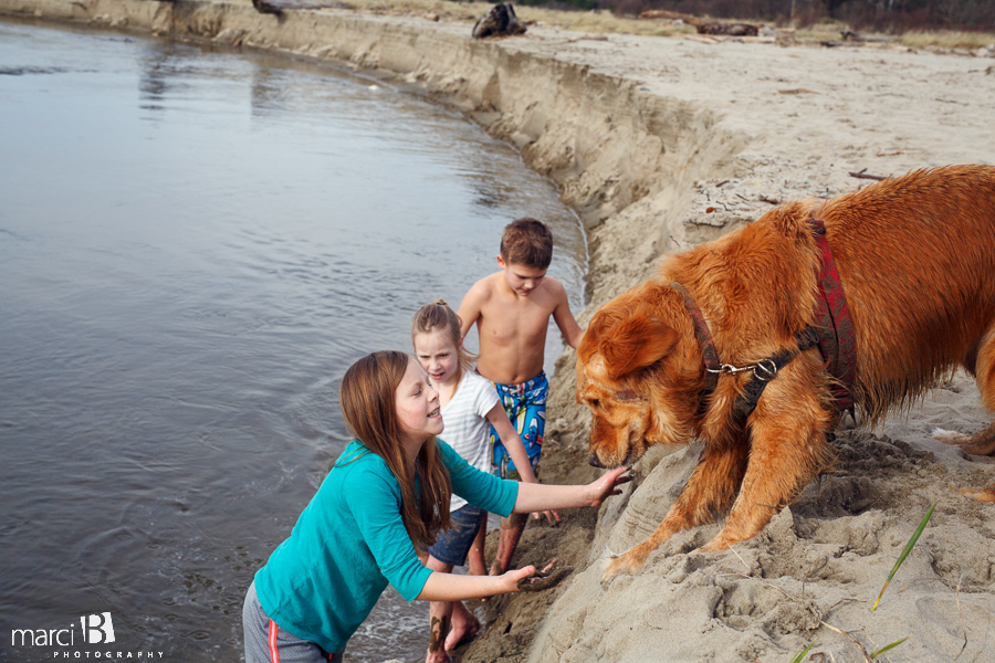 Oregon coast - kids at the beach - dog at the beach