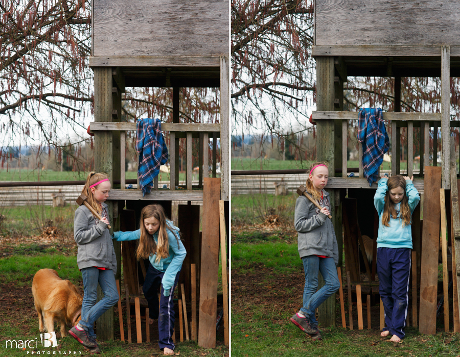 kid's photos - making a fort - playing outside