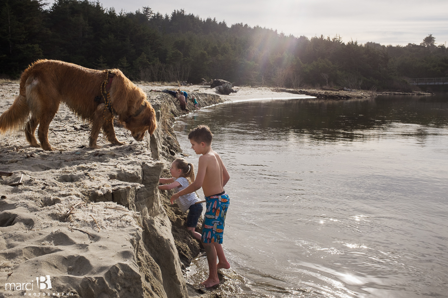 Oregon coast - kids at the beach - dog at the beach